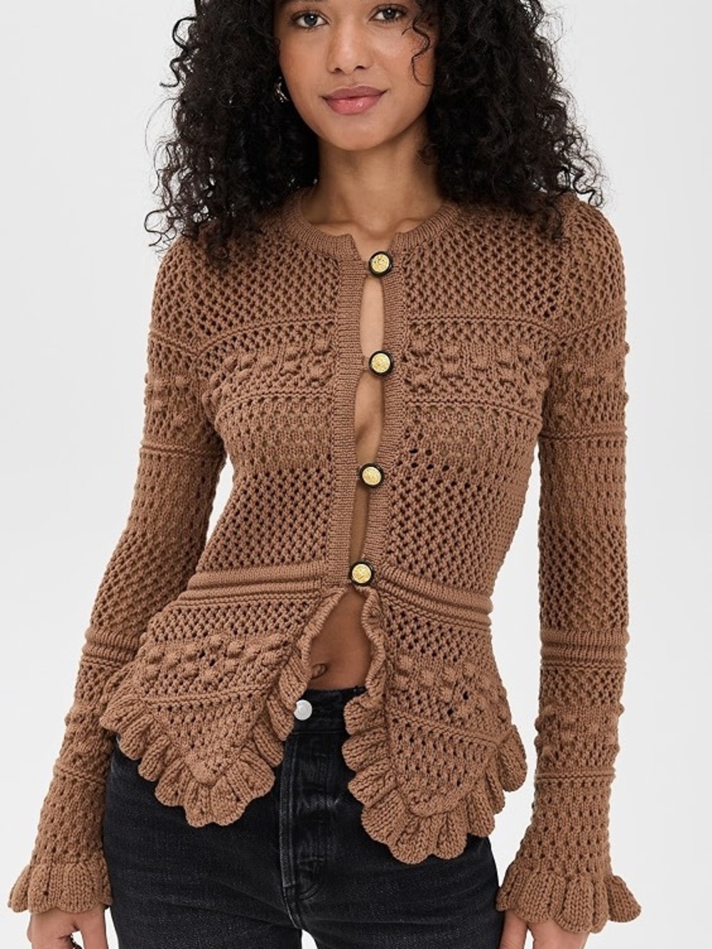 L’Agence Kiva ruffle sweater cardigan in cinnamon